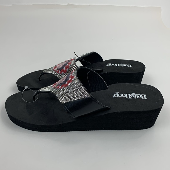 Betty Boop Sparkle rhinestone Wedge sandals Flip flop style Size 9 Red black NWT - Picture 5 of 15